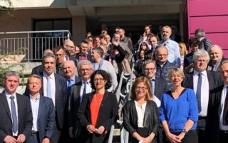 La rectrice de l'académie de Toulouse, Anne Bisagni-Faure (3e en partant de la droite), a inauguré officiellement hier le Campus des métiers et des qualifications au lycée de La Découverte à Decazeville./ Photo DDM, MCB